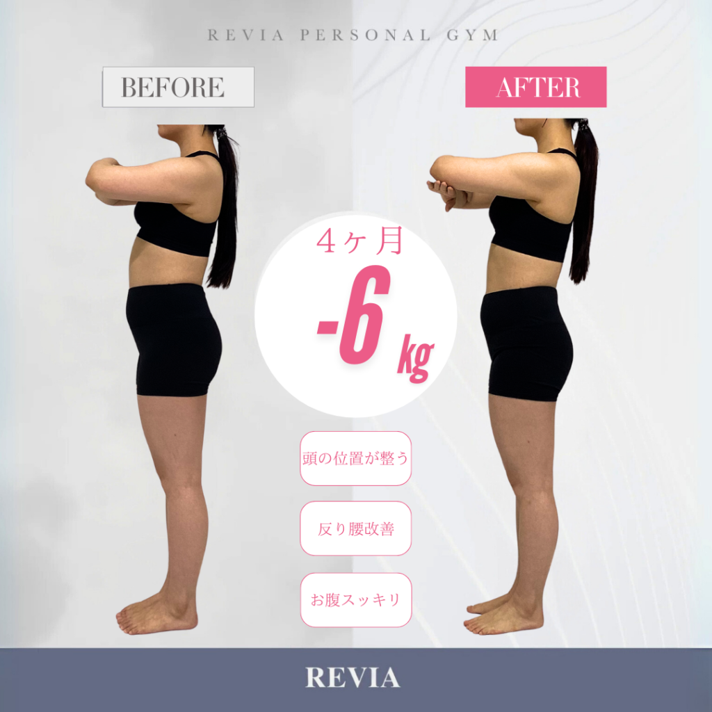 女性専門パーソナルジムREVIAつくば店【ビフォーアフター】4ヶ月で−6kg！挙式に向けて“いちばん綺麗な自分”を叶えるまで